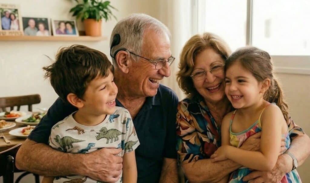 סבא שמח עם סבתא ונכדים